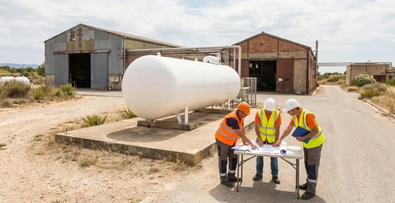 Citerne gaz propane aérienne installée sur un site industriel professionnel en France